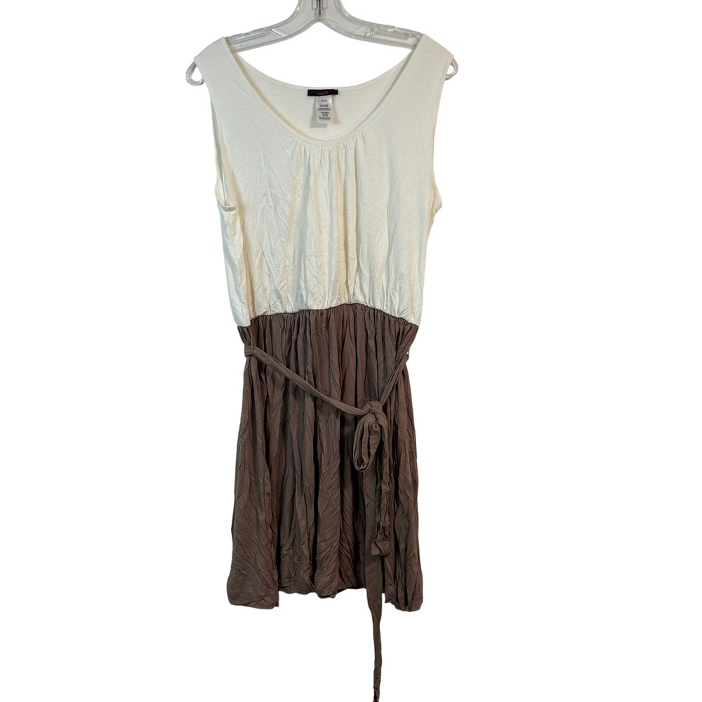 Mark. Womens XL Colorblock Sleeveless Tie Waist Dress White Taupe Brown Viscose